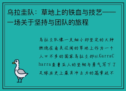 乌拉圭队：草地上的铁血与技艺——一场关于坚持与团队的旅程